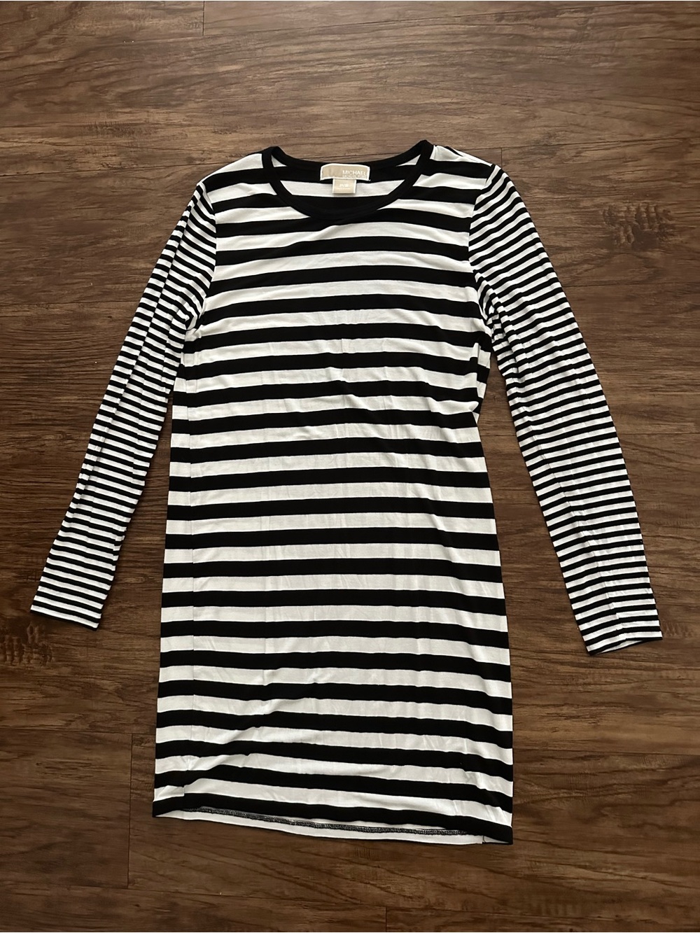 Michael Kors Black and White Long Sleeve Striped Dress